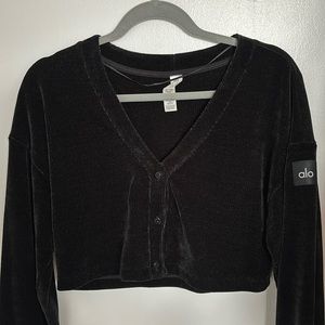 Alo - Black corduroy cropped cardigan - size small